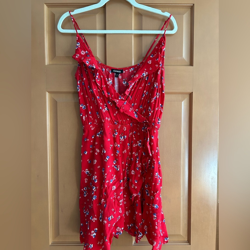 Express Red Dress with Floral Design